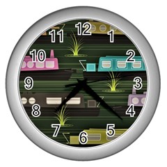 Narrow Boats Scene Pattern Wall Clock (silver) by Pakrebo