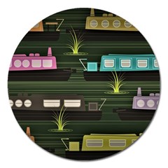 Narrow Boats Scene Pattern Magnet 5  (round) by Pakrebo