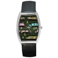 Narrow Boats Scene Pattern Barrel Style Metal Watch by Pakrebo