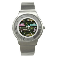 Narrow Boats Scene Pattern Stainless Steel Watch by Pakrebo