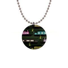 Narrow Boats Scene Pattern 1  Button Necklace by Pakrebo