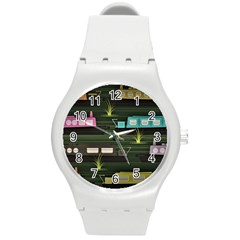 Narrow Boats Scene Pattern Round Plastic Sport Watch (m) by Pakrebo