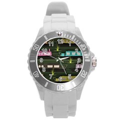 Narrow Boats Scene Pattern Round Plastic Sport Watch (l) by Pakrebo