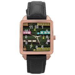 Narrow Boats Scene Pattern Rose Gold Leather Watch  by Pakrebo