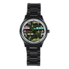 Narrow Boats Scene Pattern Stainless Steel Round Watch by Pakrebo