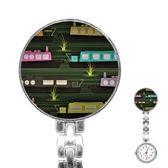 Narrow Boats Scene Pattern Stainless Steel Nurses Watch by Pakrebo