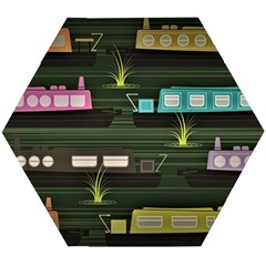 Narrow Boats Scene Pattern Wooden Puzzle Hexagon