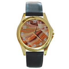 Marbled Paper Mottle Color Movement Round Gold Metal Watch