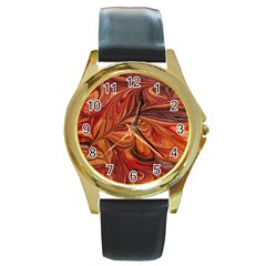 Marbled Paper Mottle Color Movement Round Gold Metal Watch by Pakrebo