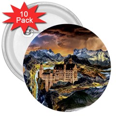 Castle Fantasy Landscape Stormy 3  Buttons (10 Pack)  by Pakrebo