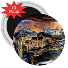 Castle Fantasy Landscape Stormy 3  Magnets (10 Pack)  by Pakrebo