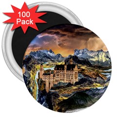 Castle Fantasy Landscape Stormy 3  Magnets (100 Pack) by Pakrebo