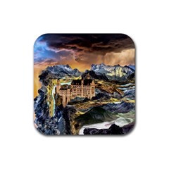 Castle Fantasy Landscape Stormy Rubber Coaster (square)  by Pakrebo