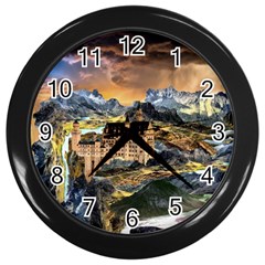 Castle Fantasy Landscape Stormy Wall Clock (black) by Pakrebo