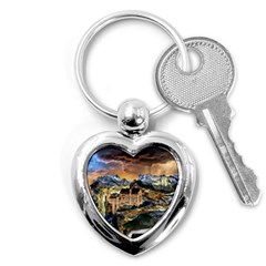 Castle Fantasy Landscape Stormy Key Chain (heart) by Pakrebo