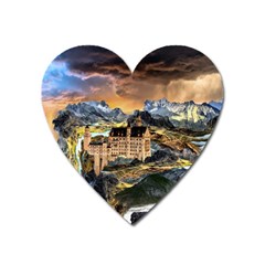 Castle Fantasy Landscape Stormy Heart Magnet by Pakrebo