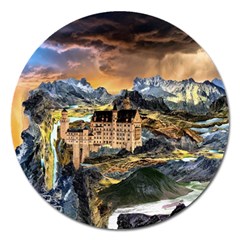 Castle Fantasy Landscape Stormy Magnet 5  (round) by Pakrebo