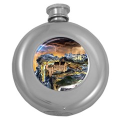 Castle Fantasy Landscape Stormy Round Hip Flask (5 Oz) by Pakrebo