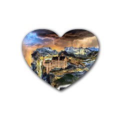 Castle Fantasy Landscape Stormy Rubber Coaster (heart)  by Pakrebo