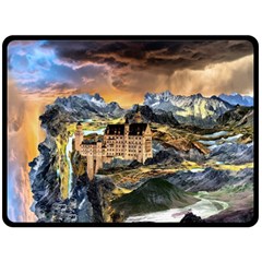 Castle Fantasy Landscape Stormy Fleece Blanket (large)  by Pakrebo