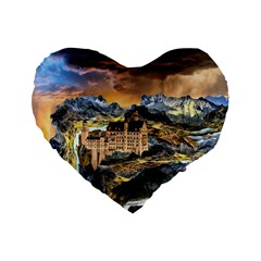 Castle Fantasy Landscape Stormy Standard 16  Premium Heart Shape Cushions by Pakrebo