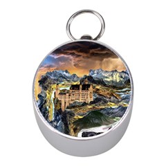 Castle Fantasy Landscape Stormy Mini Silver Compasses by Pakrebo