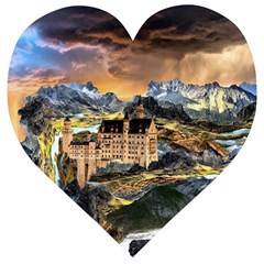 Castle Fantasy Landscape Stormy Wooden Puzzle Heart by Pakrebo