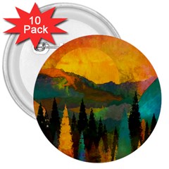 Trees Mountains Sun Sunrise Warm 3  Buttons (10 Pack)  by Pakrebo