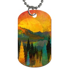 Trees Mountains Sun Sunrise Warm Dog Tag (one Side) by Pakrebo