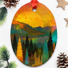 Trees Mountains Sun Sunrise Warm Oval Ornament (two Sides) by Pakrebo