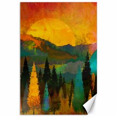 Trees Mountains Sun Sunrise Warm Canvas 12  X 18  by Pakrebo