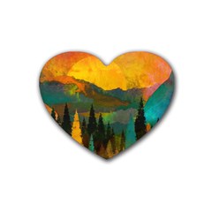 Trees Mountains Sun Sunrise Warm Heart Coaster (4 Pack)  by Pakrebo