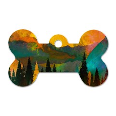 Trees Mountains Sun Sunrise Warm Dog Tag Bone (two Sides) by Pakrebo