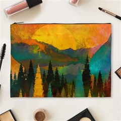 Trees Mountains Sun Sunrise Warm Cosmetic Bag (xl) by Pakrebo