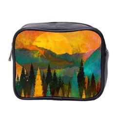 Trees Mountains Sun Sunrise Warm Mini Toiletries Bag (two Sides) by Pakrebo