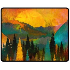 Trees Mountains Sun Sunrise Warm Fleece Blanket (medium)  by Pakrebo