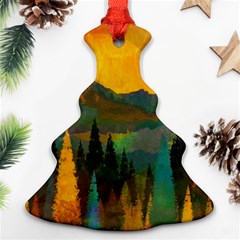 Trees Mountains Sun Sunrise Warm Christmas Tree Ornament (two Sides) by Pakrebo