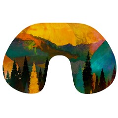 Trees Mountains Sun Sunrise Warm Travel Neck Pillow by Pakrebo