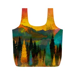 Trees Mountains Sun Sunrise Warm Full Print Recycle Bag (m) by Pakrebo