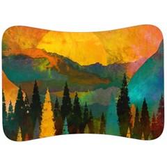 Trees Mountains Sun Sunrise Warm Velour Seat Head Rest Cushion by Pakrebo