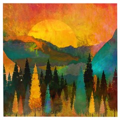 Trees Mountains Sun Sunrise Warm Wooden Puzzle Square by Pakrebo