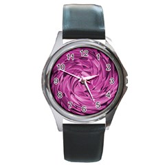 Strudel Magenta Pattern Art Spiral Round Metal Watch by Pakrebo