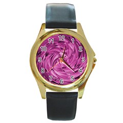 Strudel Magenta Pattern Art Spiral Round Gold Metal Watch by Pakrebo