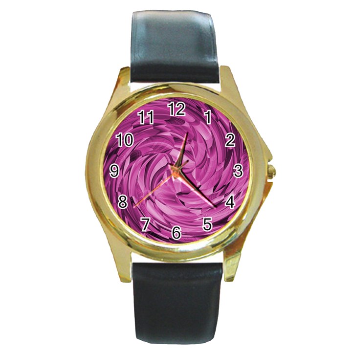 Strudel Magenta Pattern Art Spiral Round Gold Metal Watch