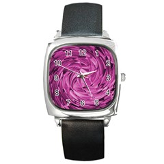 Strudel Magenta Pattern Art Spiral Square Metal Watch by Pakrebo