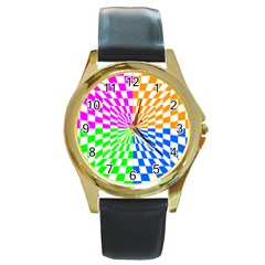 Checkerboard Again 8 Round Gold Metal Watch by impacteesstreetwearseven