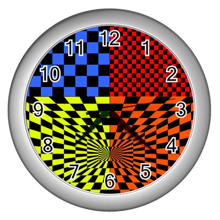 Checkerboard Again 7 Wall Clock (Silver)