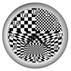 Checkerboard Again 6 Wall Clock (Silver)