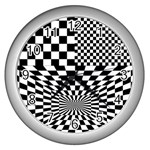 Checkerboard Again 6 Wall Clock (Silver) Front