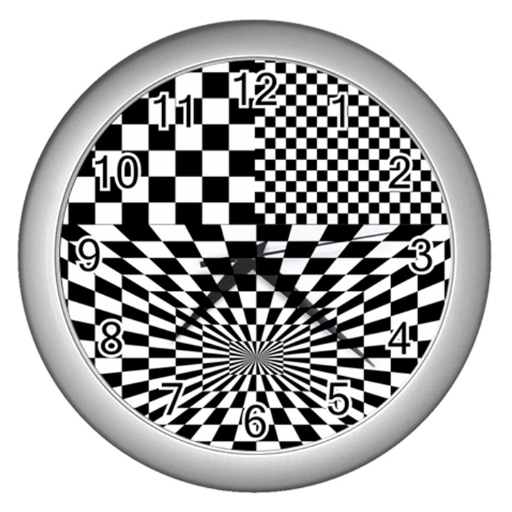 Checkerboard Again 6 Wall Clock (Silver)